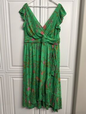 Anthropologie Plus Size 18W Ruffle Sleeve Kelly Green Floral Wrap Maxi Dress